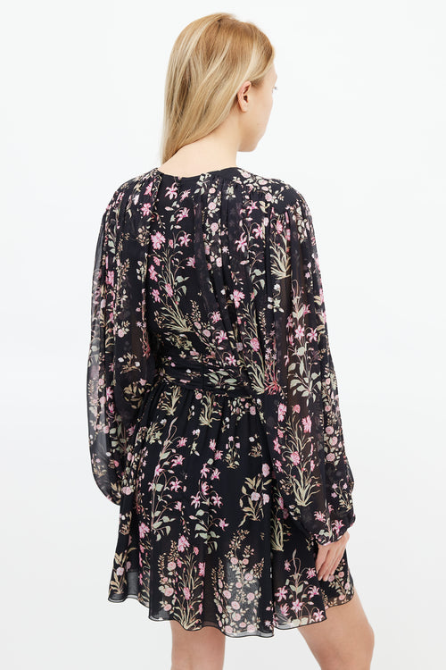 Giambattista Valli Black 
Pink Floral Silk  Dress