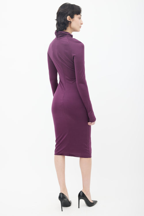 Giambattista Valli Purple Gather High Neck Long Sleeve Dress