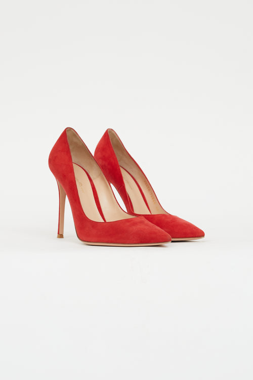 Gianvito Rossi Red Suede Pointed Toe Pump