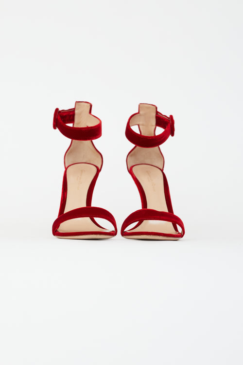 Gianvito Rossi Red Velvet Ankle Strap Sandal Heel