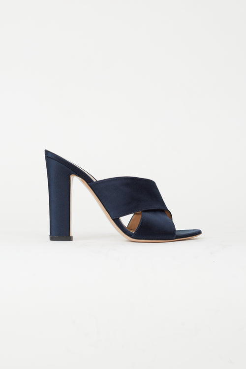 Gianvito Rossi Navy Criss Cross Strap Sandal Heel