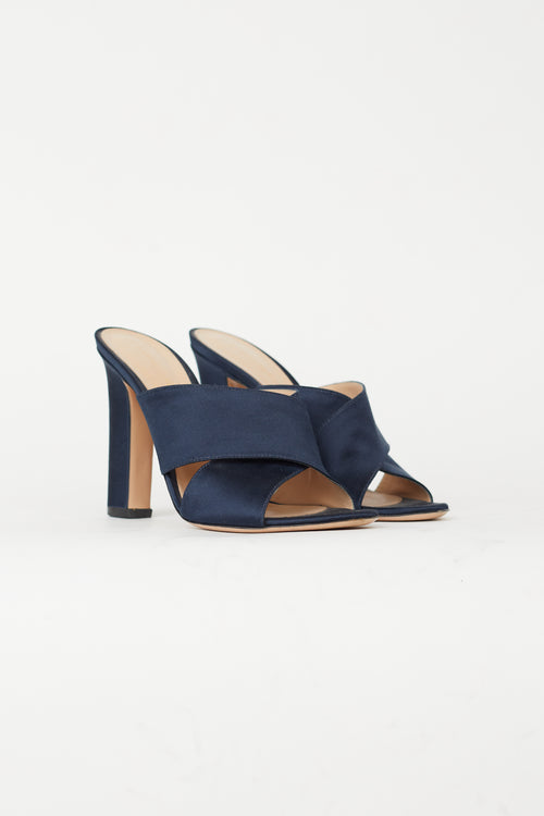 Gianvito Rossi Navy Criss Cross Strap Sandal Heel