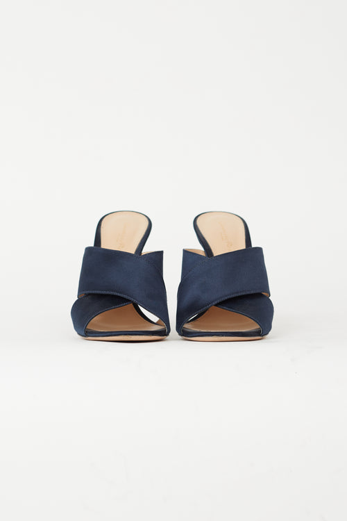 Gianvito Rossi Navy Criss Cross Strap Sandal Heel