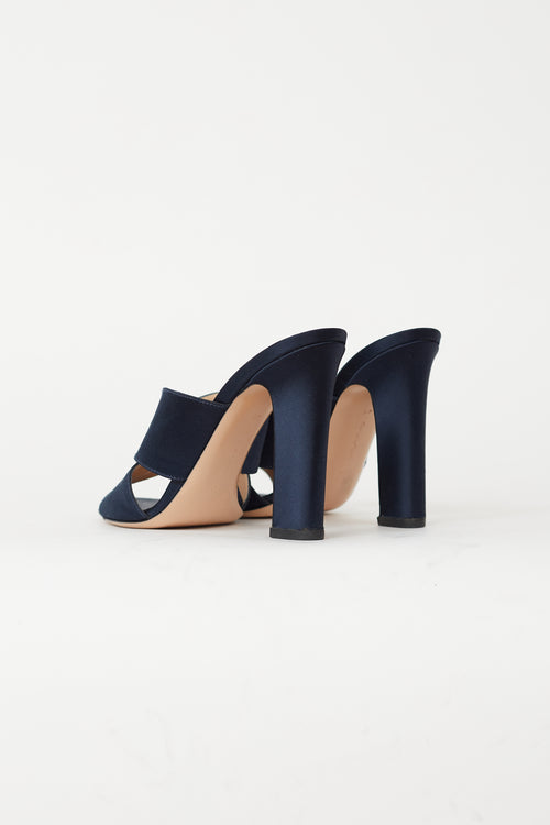 Gianvito Rossi Navy Criss Cross Strap Sandal Heel