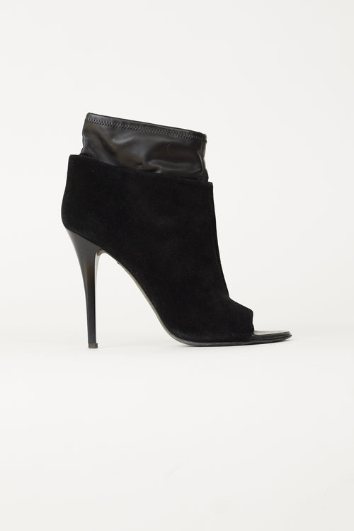 Giuseppe Zanotti Black Leather 
Suede Peep-toe Ankle Bootie