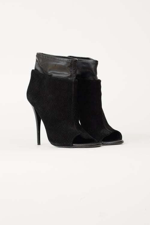 Giuseppe Zanotti Black Leather 
Suede Peep-toe Ankle Bootie