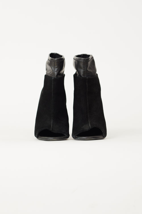 Giuseppe Zanotti Black Leather 
Suede Peep-toe Ankle Bootie