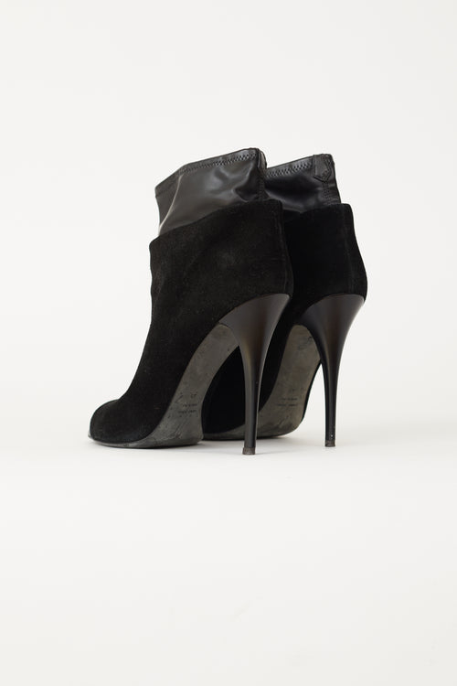 Giuseppe Zanotti Black Leather 
Suede Peep-toe Ankle Bootie