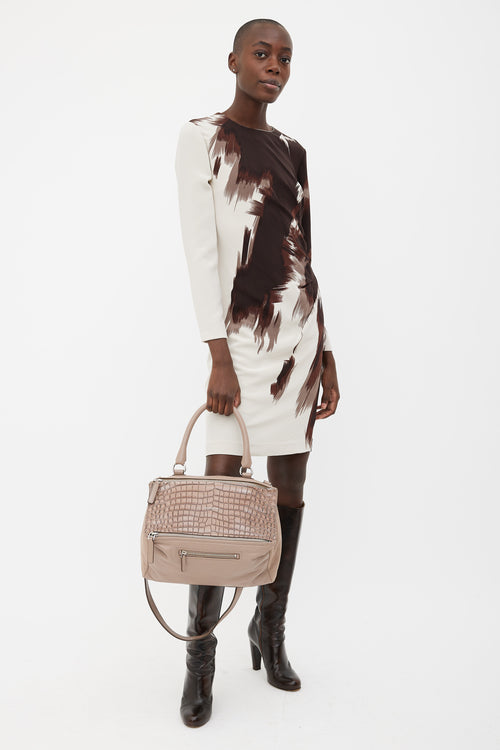 Givenchy Beige Leather Embossed Print Pandora Bag