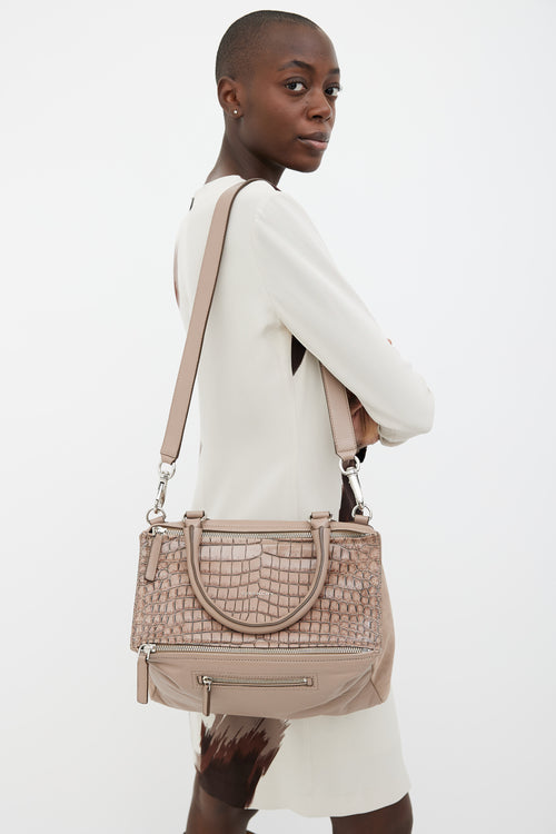 Givenchy Beige Leather Embossed Print Pandora Bag