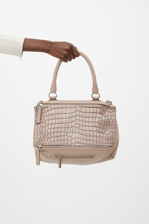 Givenchy Beige Leather Embossed Print Pandora Bag