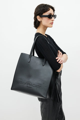 Givenchy Black Embossed Logo Leather Tote Bag