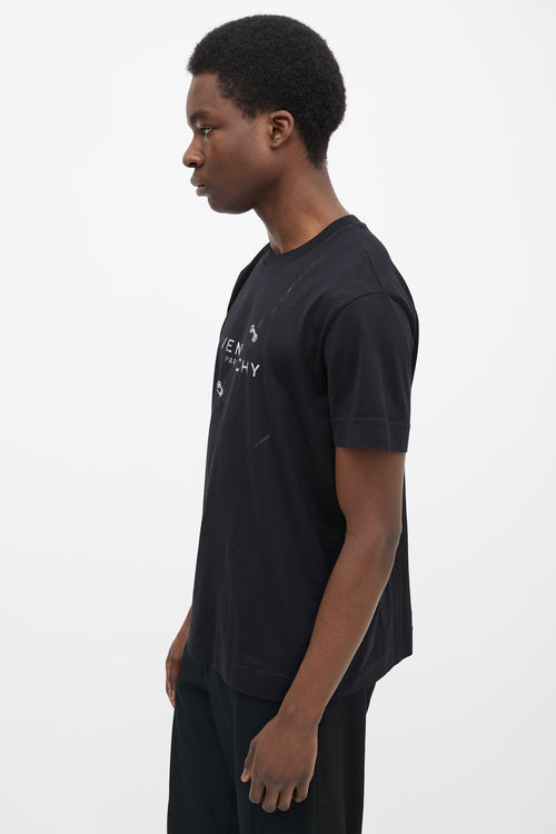 Givenchy Black Cotton 
Grey Printed Pierced Tear Logo T-Shirt