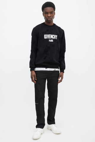 Givenchy Black Cotton 
White Logo Distressed Sweater