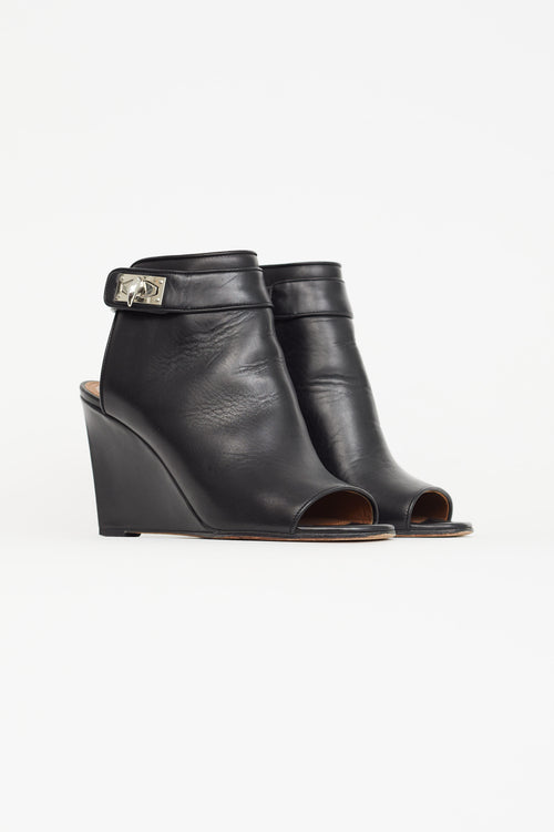 Givenchy Black Leather Peep Toe Ankle Boot