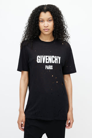 Givenchy Black Semi Sheer Distressed Logo T-Shirt