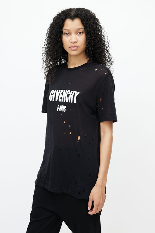 Givenchy Black Semi Sheer Distressed Logo T-Shirt