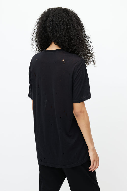 Givenchy Black Semi Sheer Distressed Logo T-Shirt