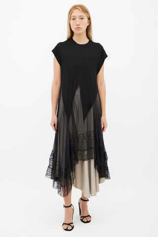 Givenchy Black T-Shirt 
Lace Trim Maxi Dress