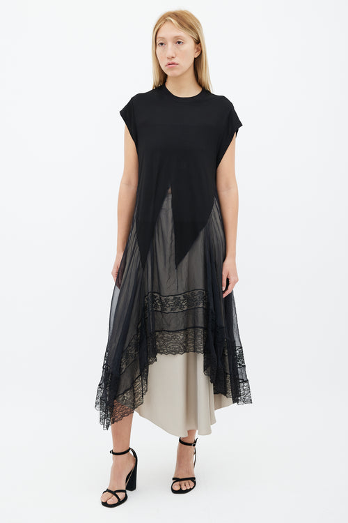 Givenchy Black T-Shirt 
Lace Trim Maxi Dress