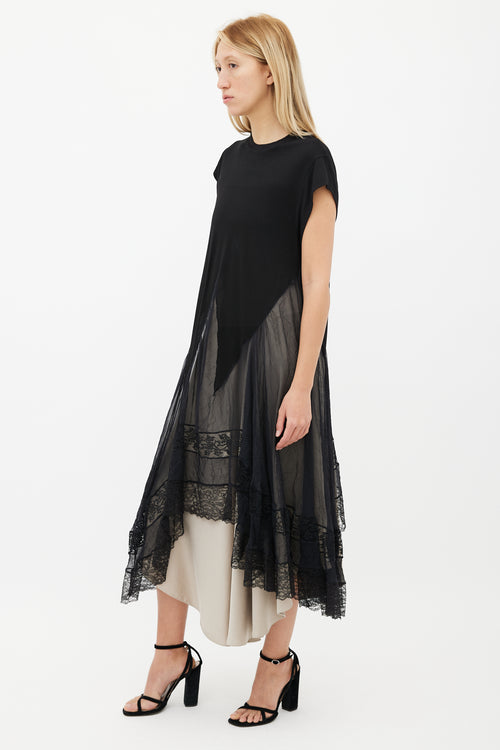 Givenchy Black T-Shirt 
Lace Trim Maxi Dress