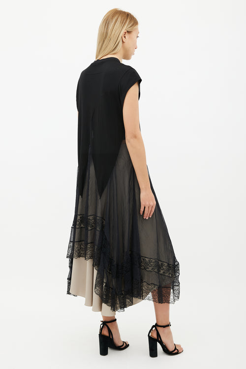 Givenchy Black T-Shirt 
Lace Trim Maxi Dress