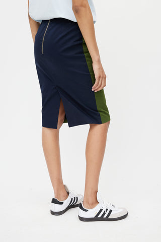 Givenchy Green 
Navy Two Tone Pencil Skirt