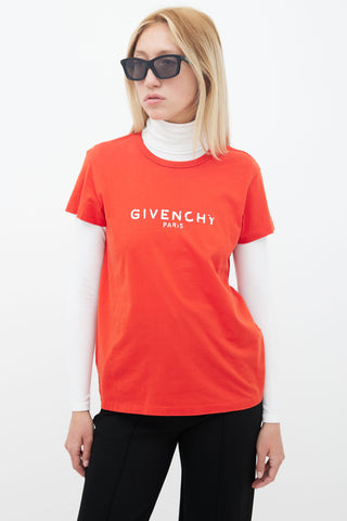 Givenchy Red Cotton 
White Distressed Logo T-Shirt