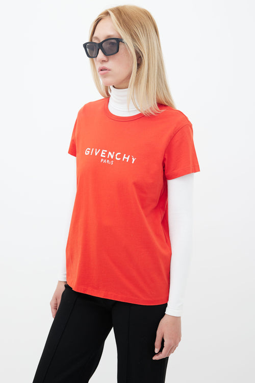 Givenchy Red Cotton 
White Distressed Logo T-Shirt