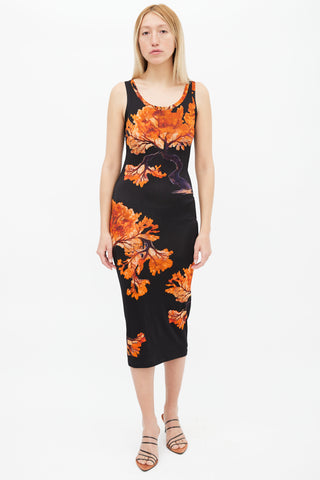 Givenchy Spring 2017 Black 
Orange Tree Print Dress