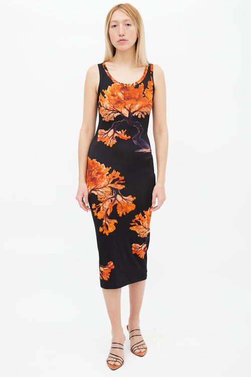 Givenchy Spring 2017 Black 
Orange Tree Print Dress