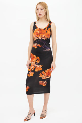 Givenchy Spring 2017 Black 
Orange Tree Print Dress