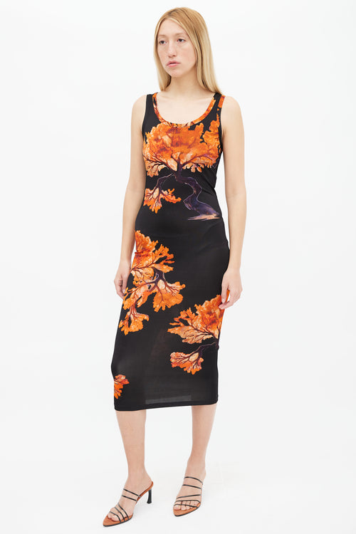 Givenchy Spring 2017 Black 
Orange Tree Print Dress