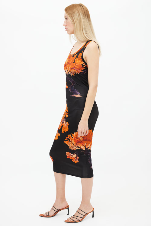 Givenchy Spring 2017 Black 
Orange Tree Print Dress