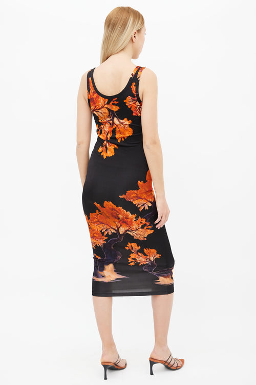 Givenchy Spring 2017 Black 
Orange Tree Print Dress