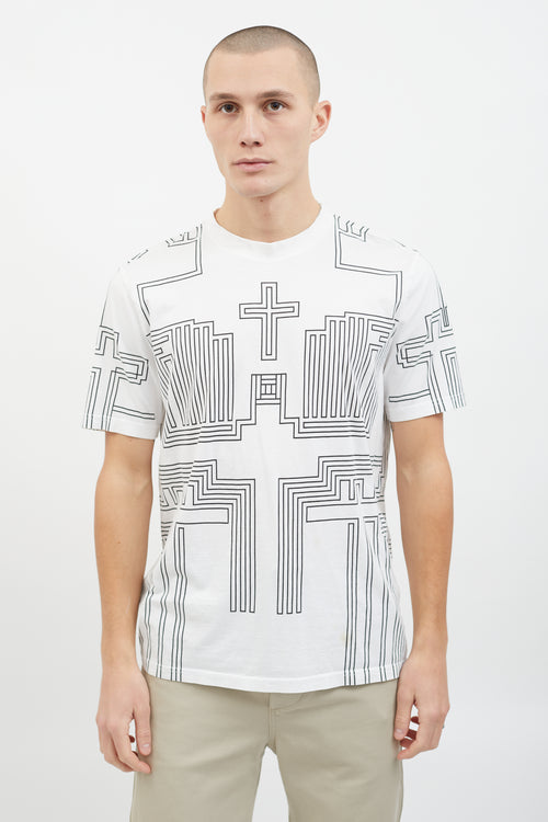 Givenchy White 
Black Cotton Cross Graphic T-shirt