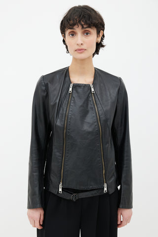 Golden Goose Black Leather Double Zipper Jacket