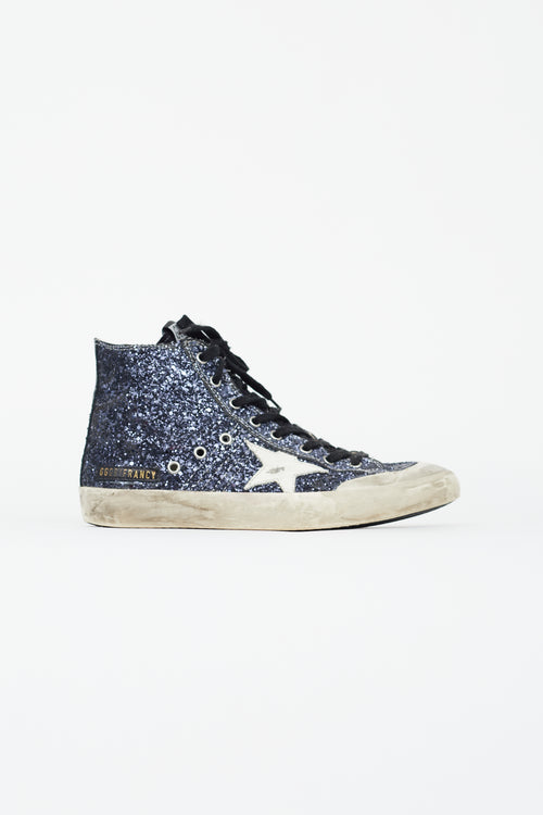 Golden Goose Navy Glitter Francy High Top Sneaker