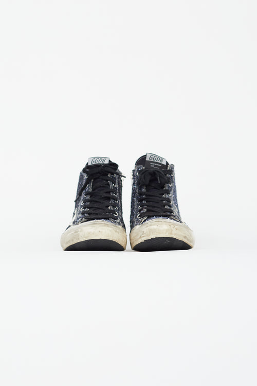 Golden Goose Navy Glitter Francy High Top Sneaker