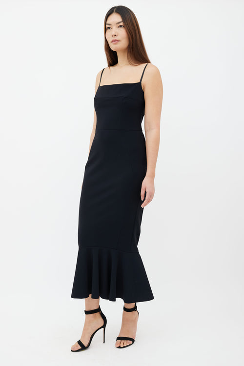 Greta Constantine Black Ribbon Strap Ruffle Hem Dress