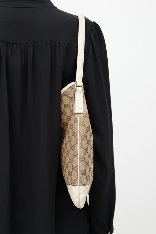 Gucci Brown 
Cream Canvas Monogram Britt Shoulder Bag