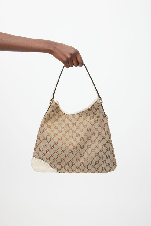 Gucci Brown 
Cream Canvas Monogram Britt Shoulder Bag