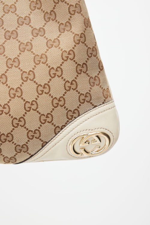 Gucci Brown 
Cream Canvas Monogram Britt Shoulder Bag