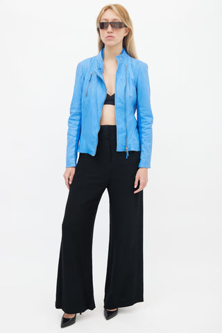 Gucci Blue Leather Asymmetric  Jacket