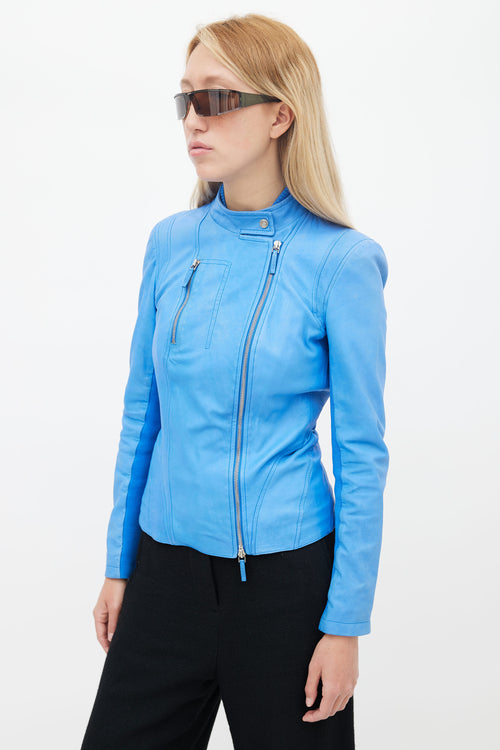 Gucci Blue Leather Asymmetric  Jacket