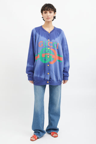 Gucci Blue 
Multicolor Cotton Tie Dye Cardigan