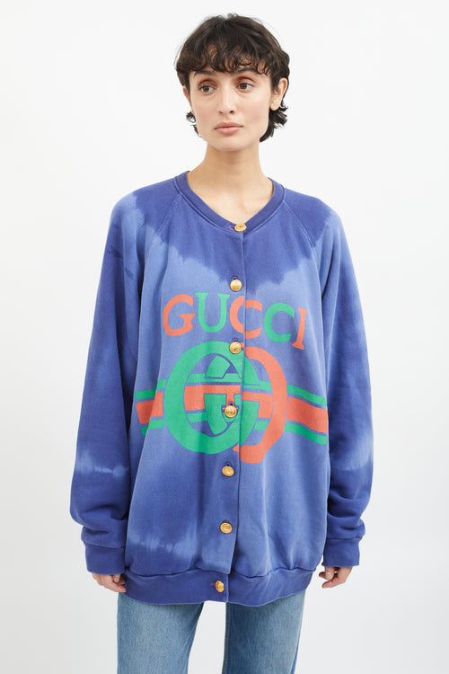 Gucci Blue 
Multicolor Cotton Tie Dye Cardigan