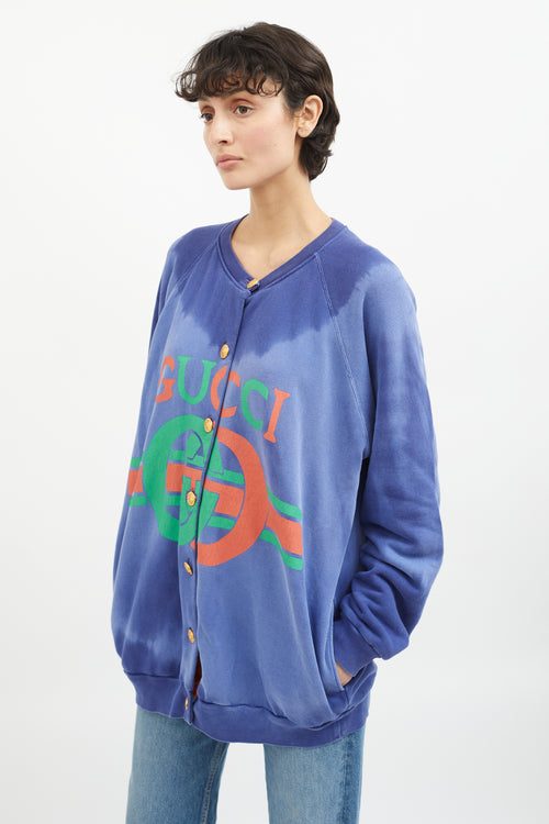 Gucci Blue 
Multicolor Cotton Tie Dye Cardigan