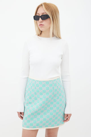 Gucci Blue 
Pink Tweed Monogram Skirt