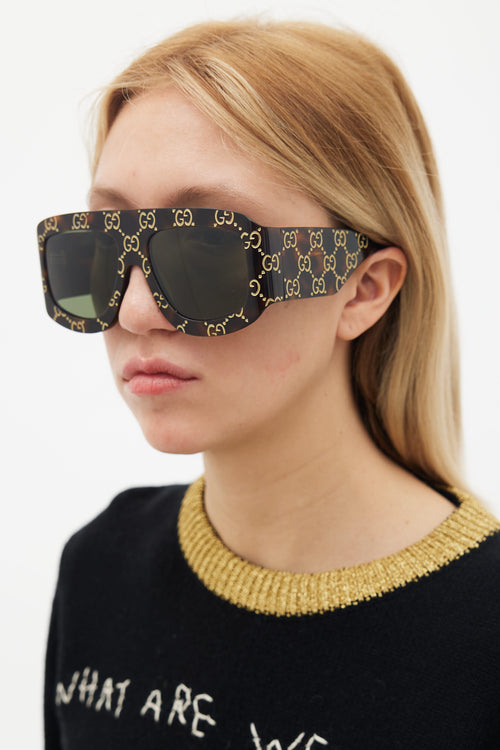 Gucci Brown 
Gold-Tone Monogram GG0983S Oversized Sunglasses